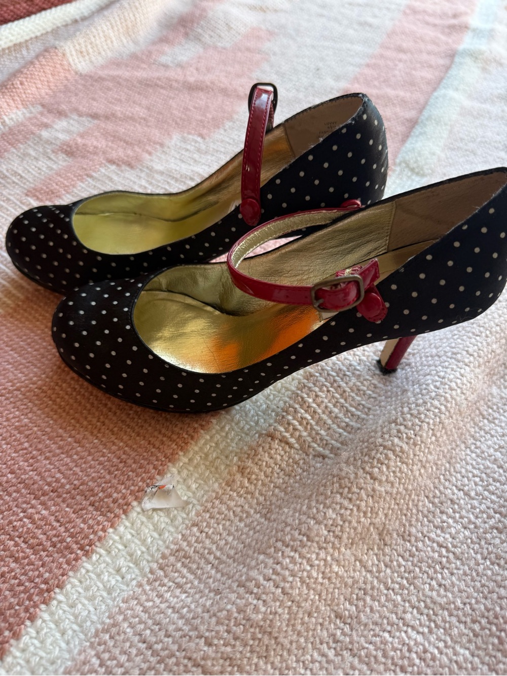Steve Madden Black Polka Dot Mary Jane Heels with Pink Strap